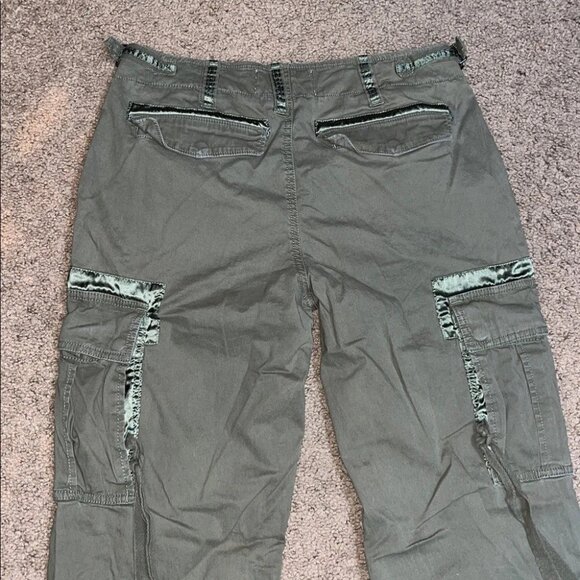 Abercrombie & Fitch Utility Cargo Pants Baggy Y2K Style Olive Satin Accents - Picture 7 of 16